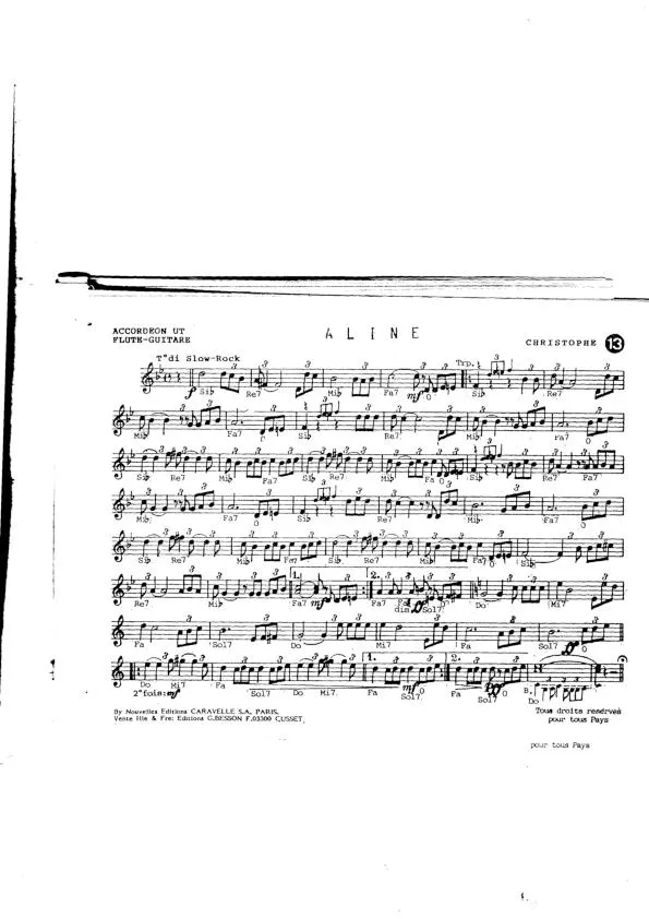 télécharger la partition d'accordéon Aline (Slow Rock) au format PDF