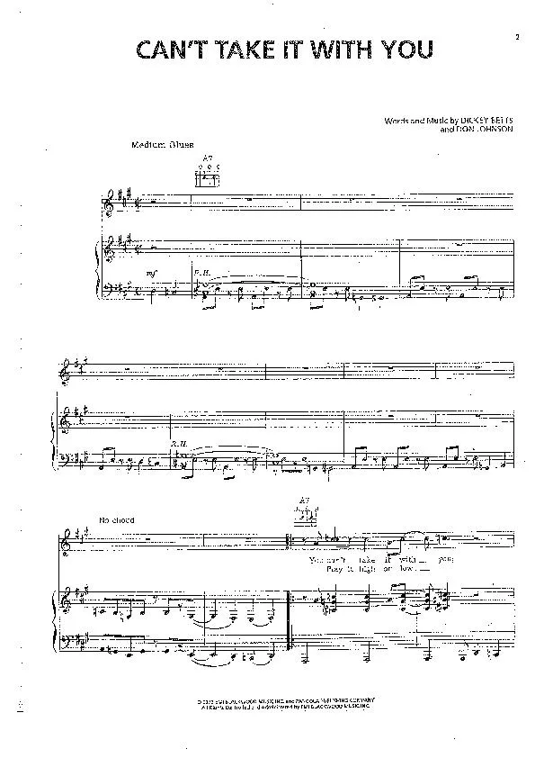 télécharger la partition d'accordéon Can't take it with you (Interprètes : The Allman Brothers Band) (Blues) au format PDF