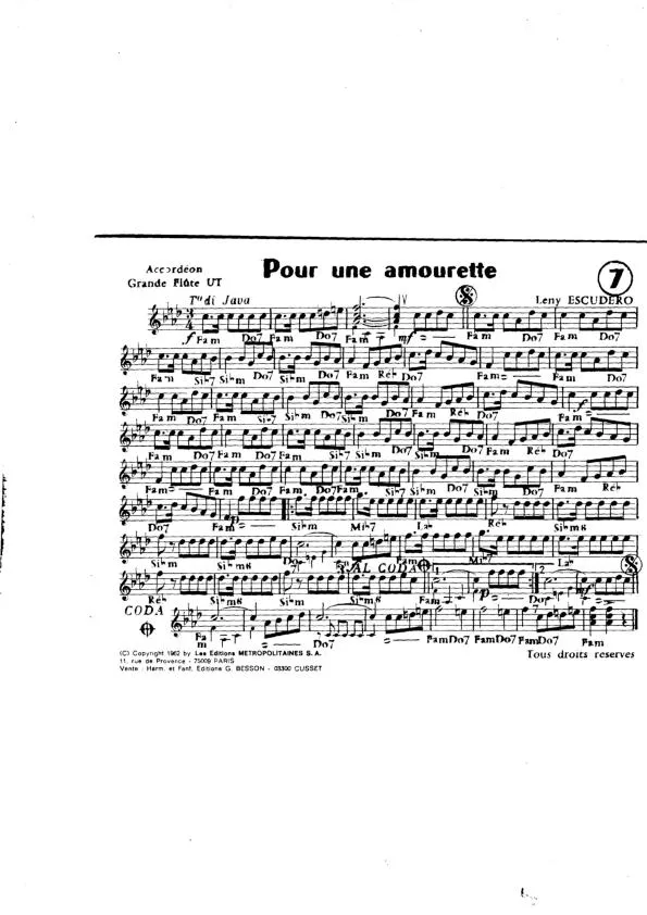 télécharger la partition d'accordéon Pour une amourette au format PDF