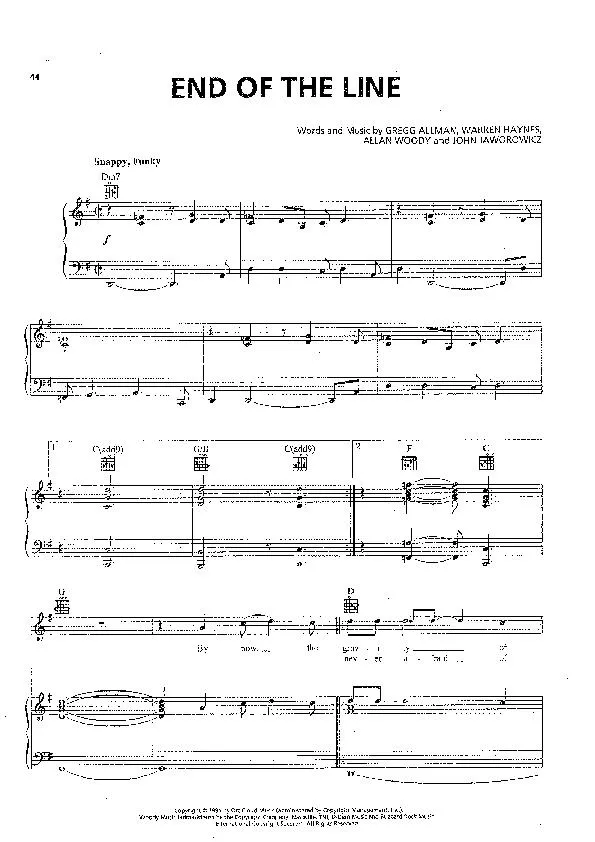 télécharger la partition d'accordéon End of the line (Interprètes : The Allman Brothers Band) (Funk) au format PDF