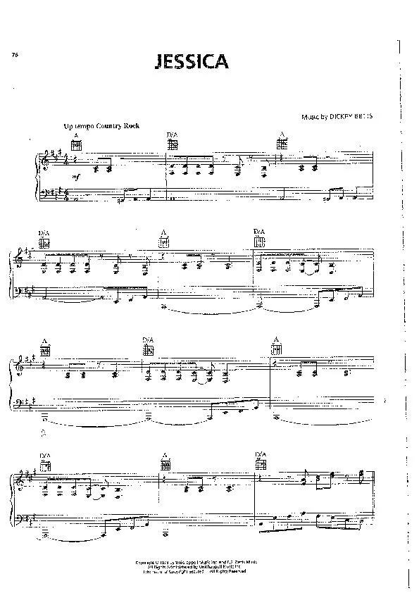 télécharger la partition d'accordéon Jessica (Interprètes : The Allman Brothers Band) (Up tempo Country Rock) au format PDF