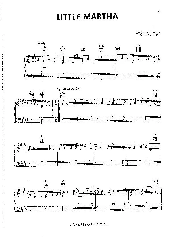 télécharger la partition d'accordéon Little Martha (Interprètes : The Allman Brothers Band) au format PDF