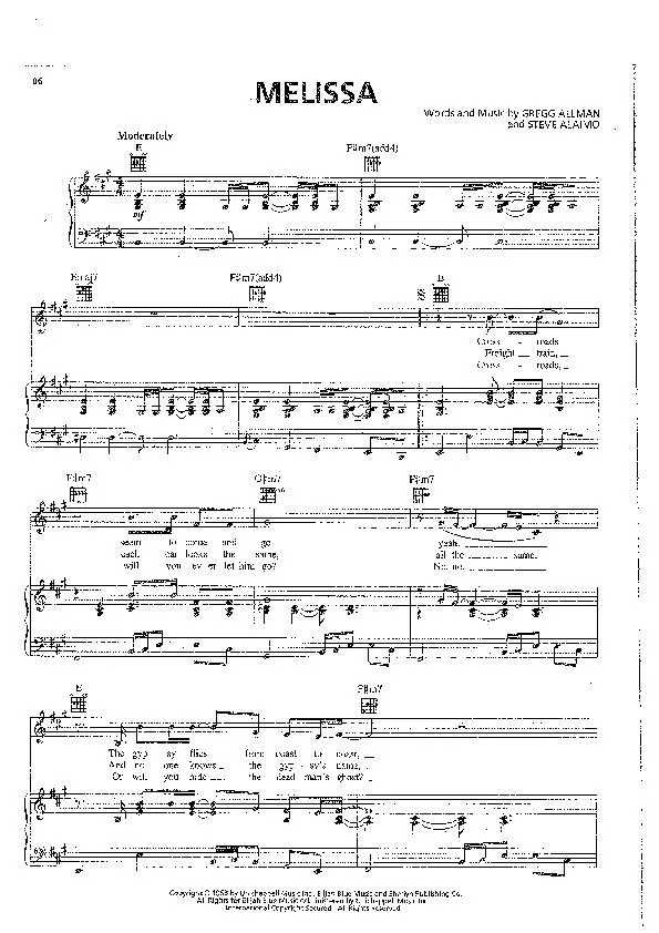 télécharger la partition d'accordéon Melissa (Interprètes : The Allman Brothers Band) au format PDF