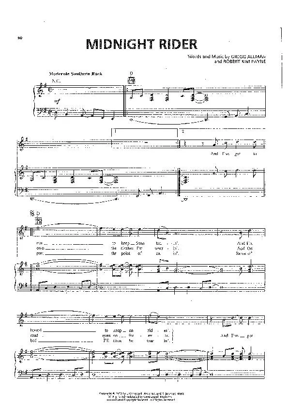 télécharger la partition d'accordéon Midnight rider (Interprètes : The Allman Brothers Band) (Southern Rock) au format PDF