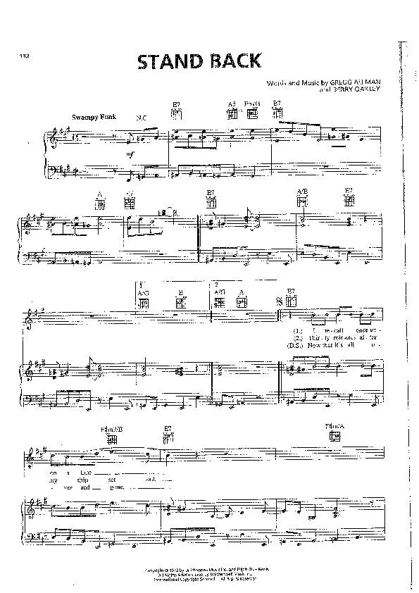 télécharger la partition d'accordéon Stand back (Interprètes : The Allman Brothers Band) (Funk) au format PDF