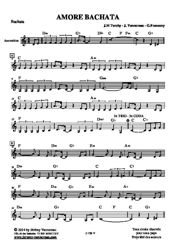 télécharger la partition d'accordéon Amore Bachata au format PDF