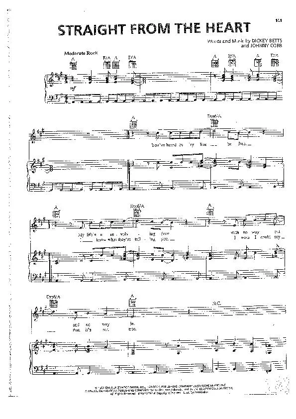 télécharger la partition d'accordéon Straight from the heart (Interprètes : The Allman Brothers Band) (Rock) au format PDF