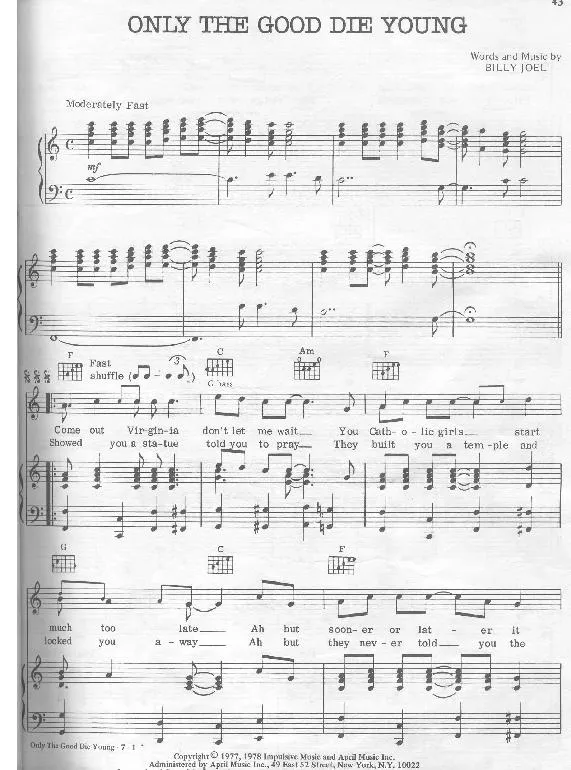 télécharger la partition d'accordéon Only the good die young (shuffle) au format PDF