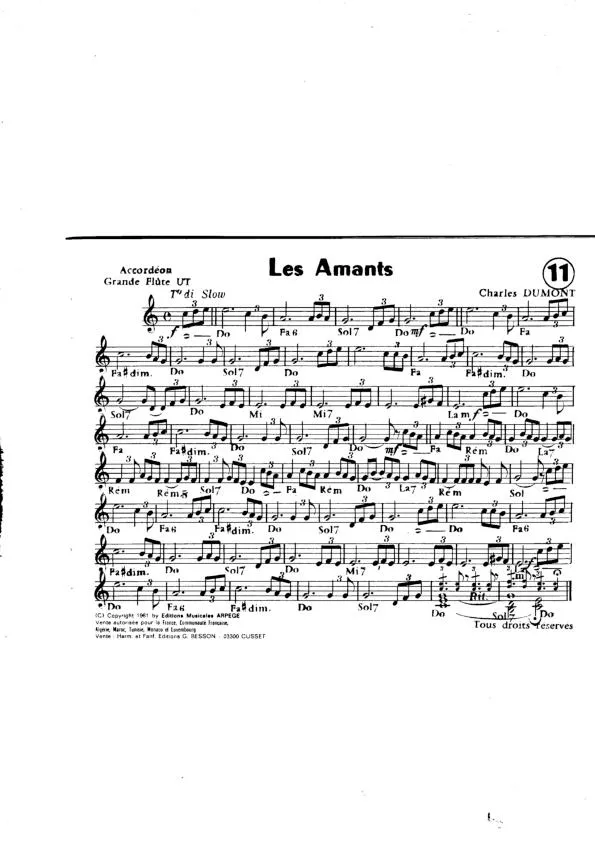 télécharger la partition d'accordéon Les amants (Slow) au format PDF