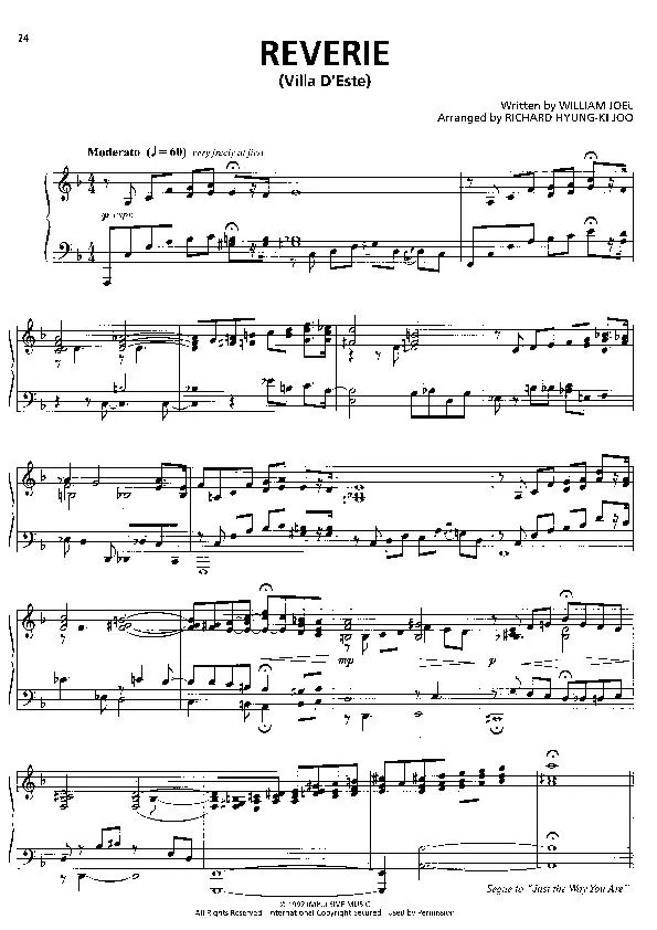 télécharger la partition d'accordéon Reverie (Villa d'Este) (Arrangement : Richard Hyung-Ki Joo) (Interprète : Billy Joel) au format PDF