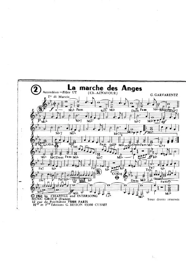 télécharger la partition d'accordéon La marche des Anges (Chant : Les Compagnons de la Chanson / Annie Cordy / Jacqueline François / Charles Aznavour) au format PDF