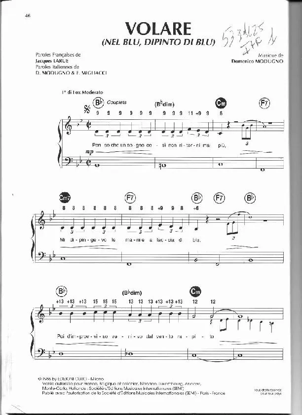 télécharger la partition d'accordéon Volare (Nel blu Dipinto di blu) (Chant : Tino Rossi / Dalida / Gipsy Kings) (Fox) au format PDF