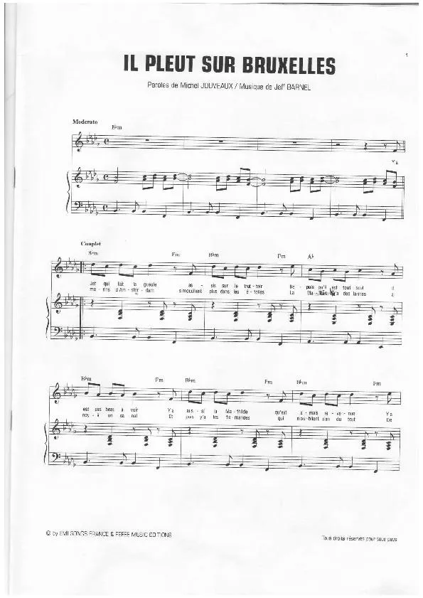 télécharger la partition d'accordéon Il pleut sur Bruxelles (Chant : Dalida) au format PDF