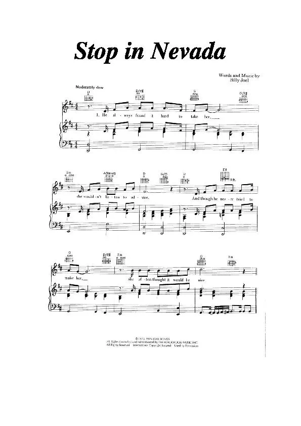 télécharger la partition d'accordéon Stop in Nevada (slow) au format PDF