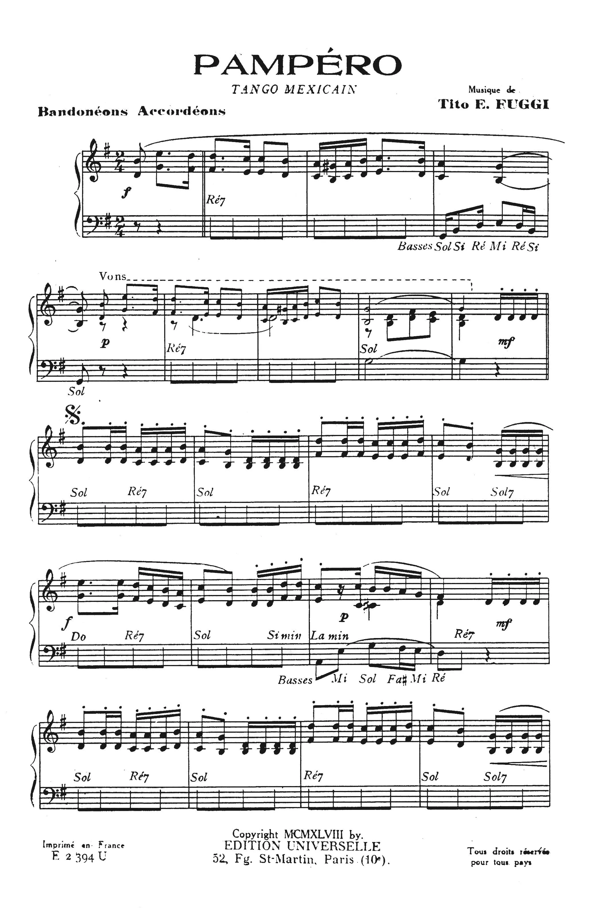 télécharger la partition d'accordéon Pampéro (Tango) au format PDF