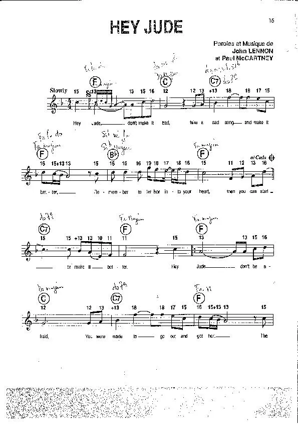 télécharger la partition d'accordéon Hey Jude (Chant : The Beatles) (Slow) au format PDF