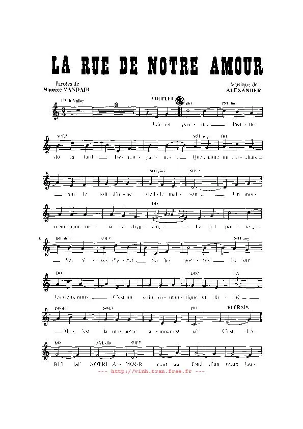 télécharger la partition d'accordéon La rue de notre amour (Chant : Damia) (Valse) au format PDF