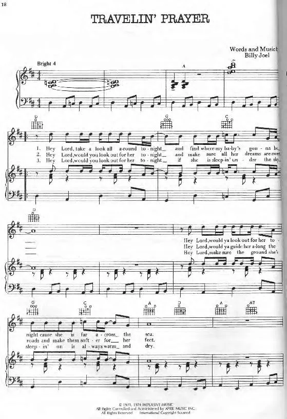 télécharger la partition d'accordéon Travelin' prayer au format PDF