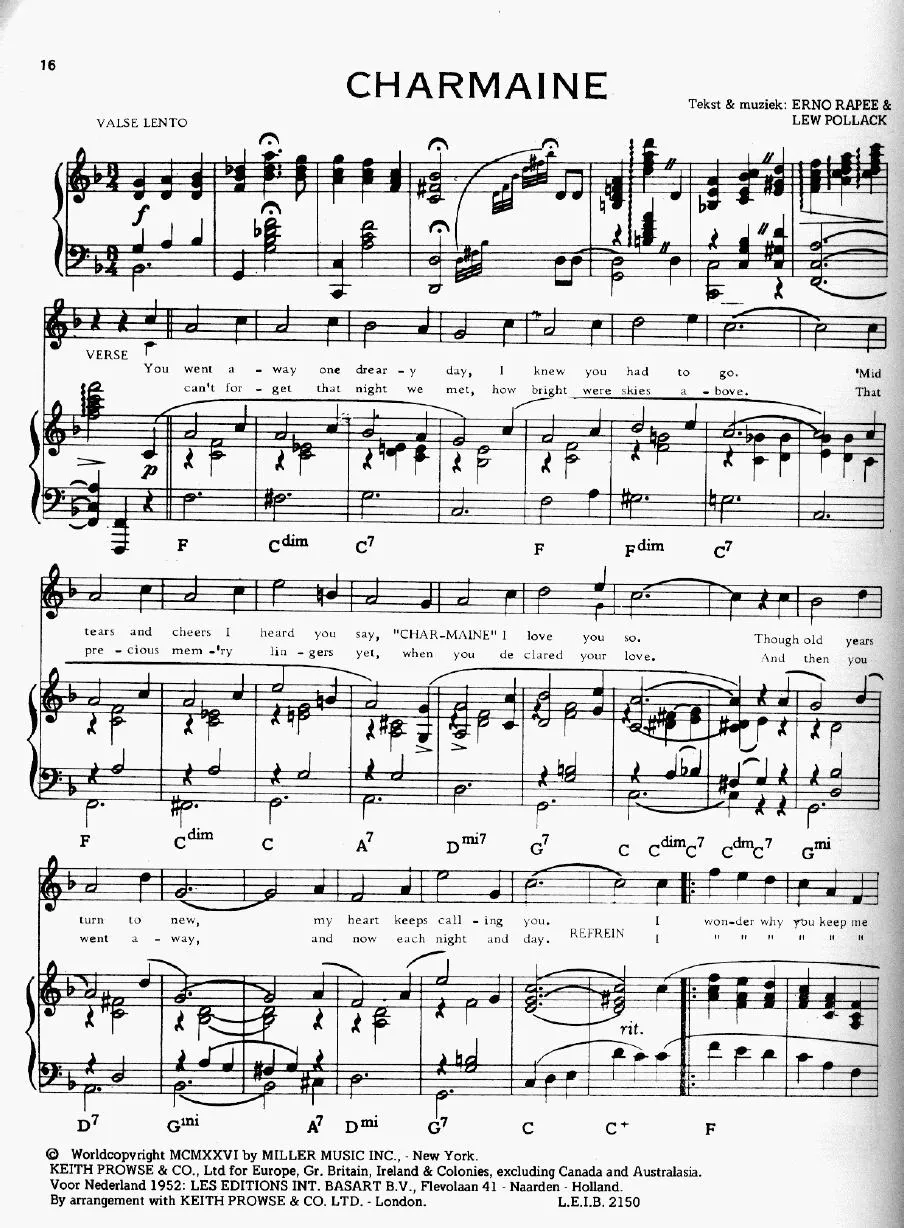 télécharger la partition d'accordéon Charmaine (Chant : Frank Sinatra) (Valse Lente) au format PDF