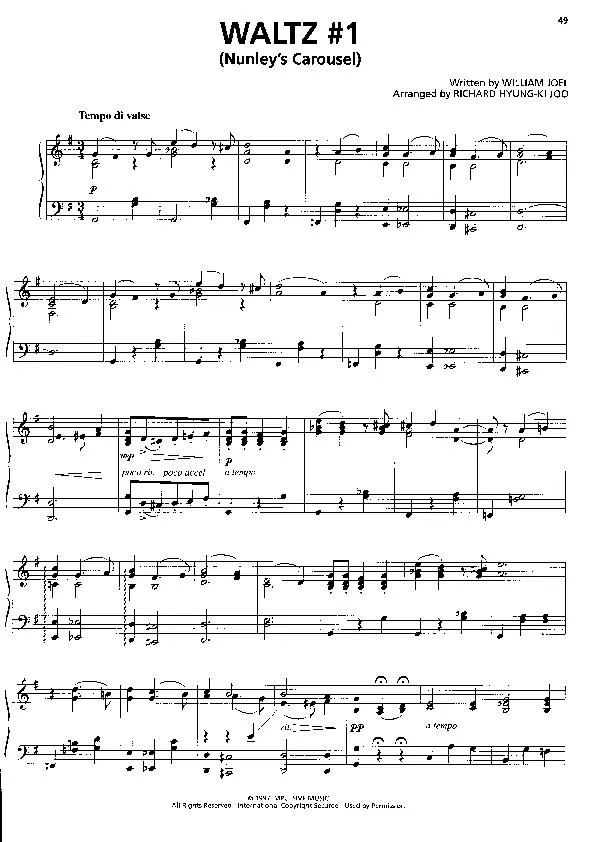 télécharger la partition d'accordéon Waltz #1 (Nunley's carousel) (Arrangement : Richard Hyung-Ki Joo) (Interprète : Billy Joel) (Valse) au format PDF