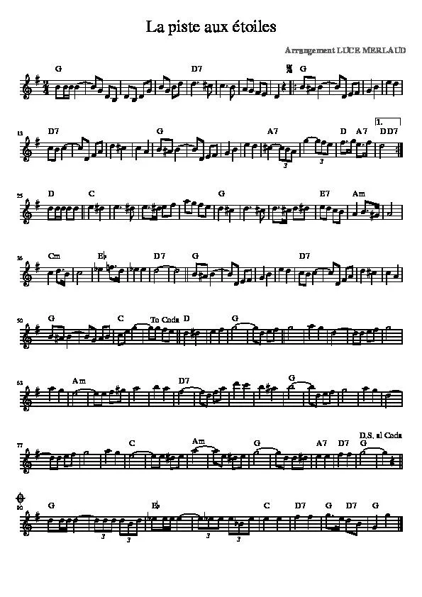 télécharger la partition d'accordéon La piste aux étoiles (Arrangement : Luce Merlaud) au format PDF