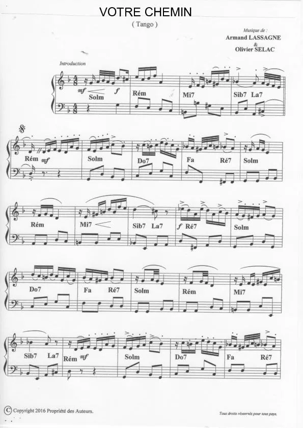 télécharger la partition d'accordéon Votre Chemin (Tango) au format PDF