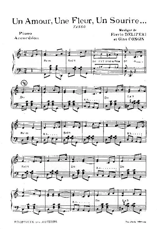 télécharger la partition d'accordéon Un Amour Une Fleur Un Sourire (Tango) au format PDF