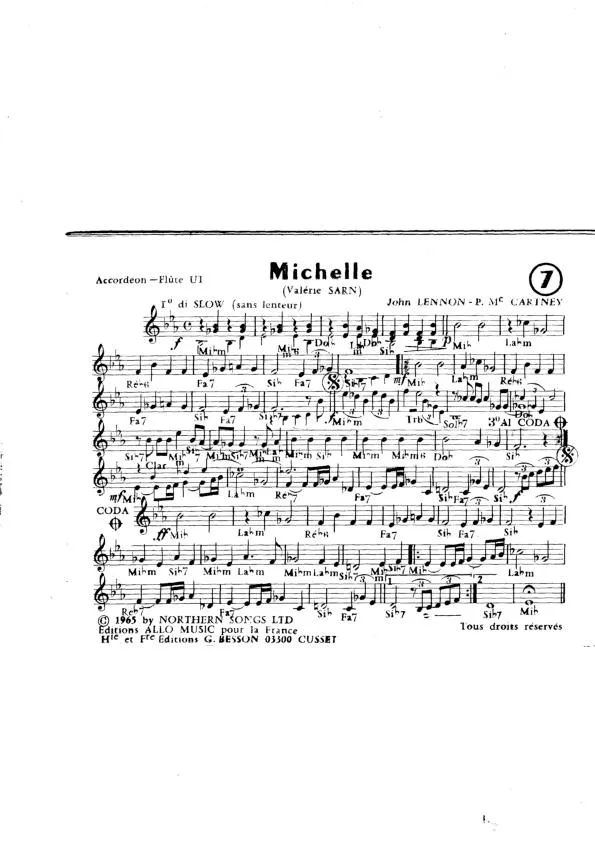 télécharger la partition d'accordéon Michelle (Chant : The Beatles) (Slow) au format PDF