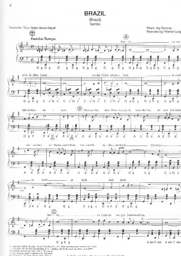 télécharger la partition d'accordéon Brazil (Brasil) (Arrangement pour accordéon de Werner Lang) (Samba) au format PDF