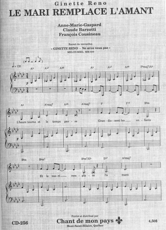 télécharger la partition d'accordéon Le mari remplace l'amant (Chant : Ginette Reno) au format PDF
