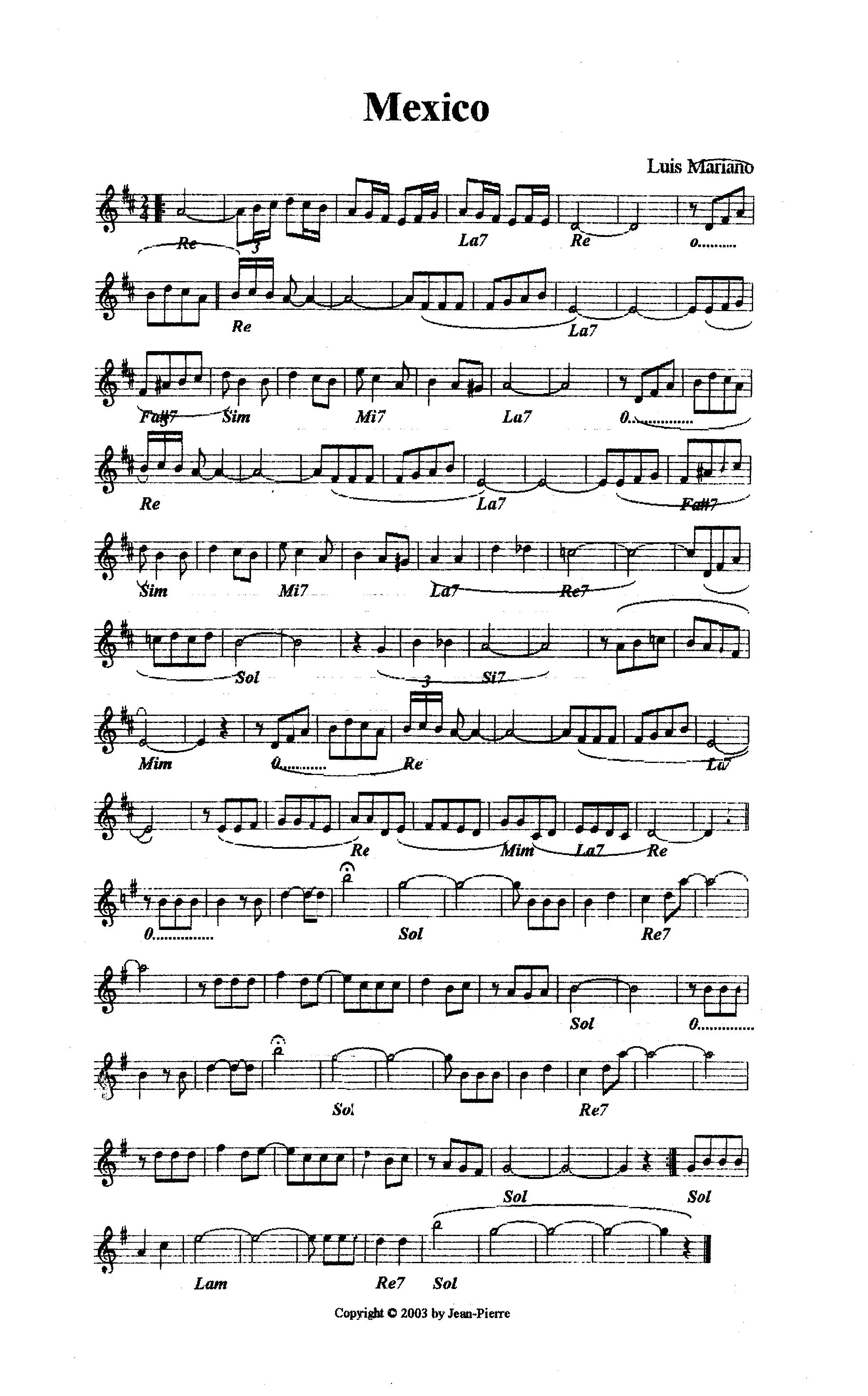 télécharger la partition d'accordéon Mexico (Chant : Luis Mariano) au format PDF