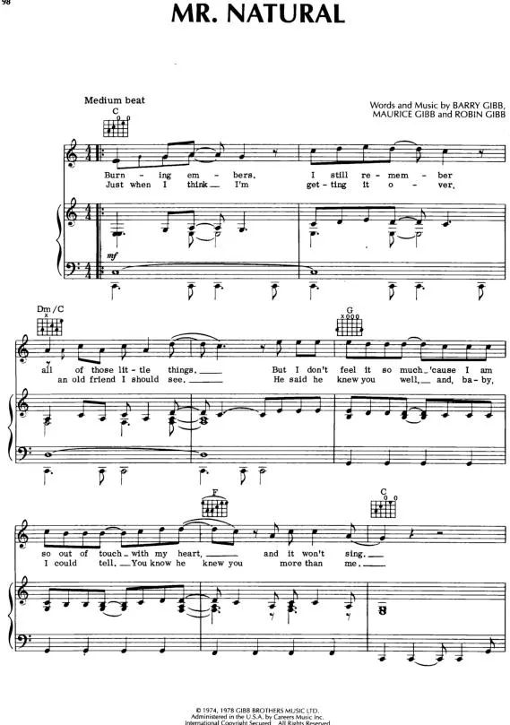 télécharger la partition d'accordéon Mr Natural (Interprètes : The Bee Gees) (Rumba) au format PDF
