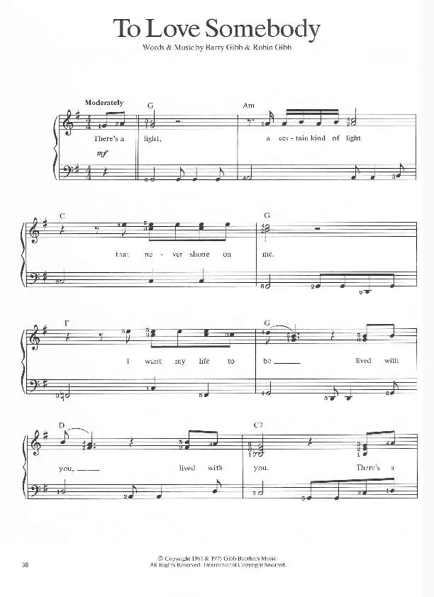 télécharger la partition d'accordéon To love somebody (Interprètes : The Bee Gees) (Rumba) au format PDF