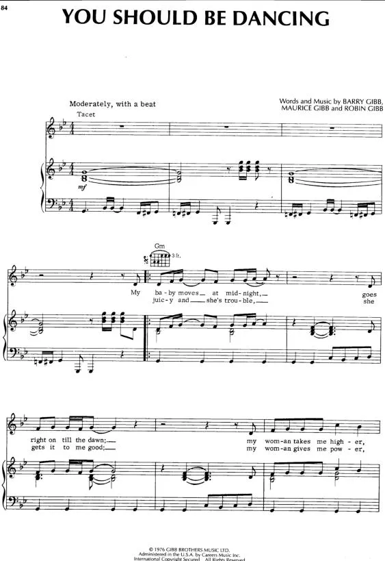 télécharger la partition d'accordéon You should be dancing (Interprètes : The Bee Gees) (Disco Rock) au format PDF