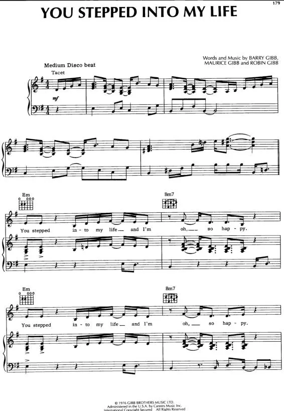 télécharger la partition d'accordéon You stepped into my life (Interprètes : The Bee Gees) (Disco Rock) au format PDF
