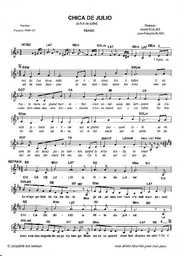 télécharger la partition d'accordéon Chica de Julio (La fille de juillet) (Tango) au format PDF