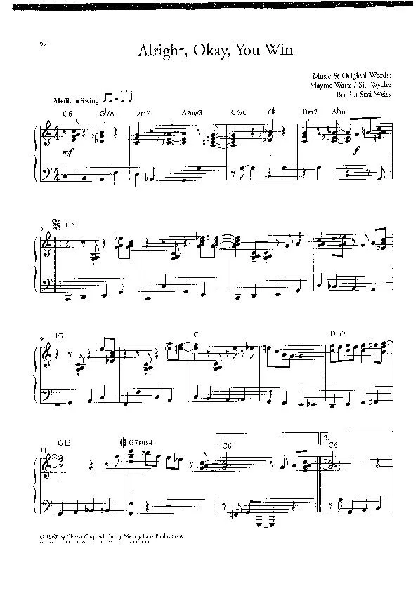 télécharger la partition d'accordéon Alright Okay You win (Arrangement : Susi Weiss) (Swing Madison) au format PDF