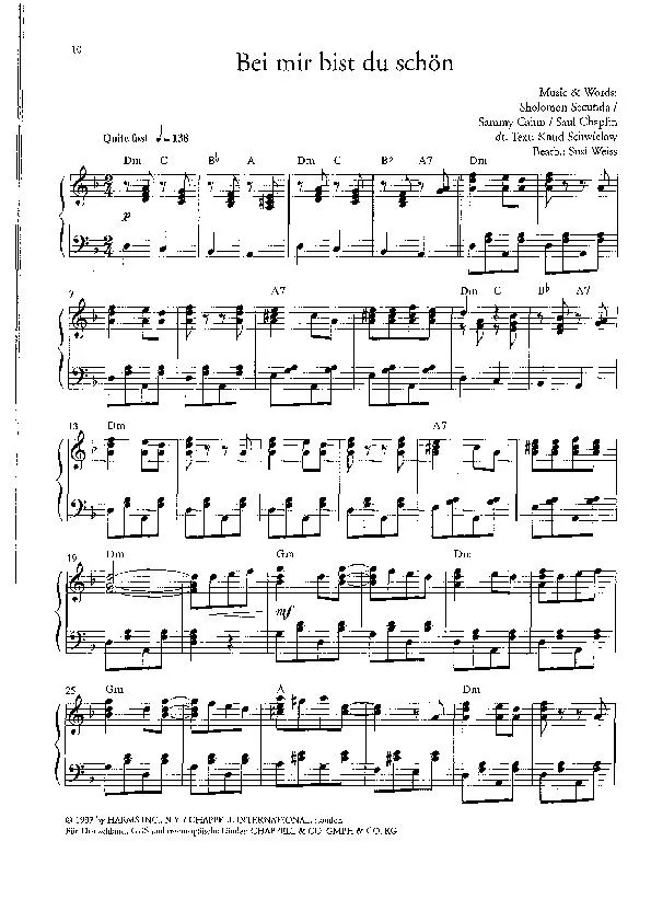télécharger la partition d'accordéon Bei mir bist du schön (Arrangement : Susi Weiss) (Swing madison) au format PDF