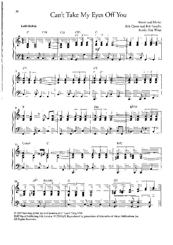 télécharger la partition d'accordéon Can't take my eyes off you (Arrangement : Susi Weiss) (Boléro) au format PDF