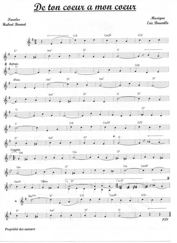 télécharger la partition d'accordéon De ton coeur à mon coeur (Valse) au format PDF