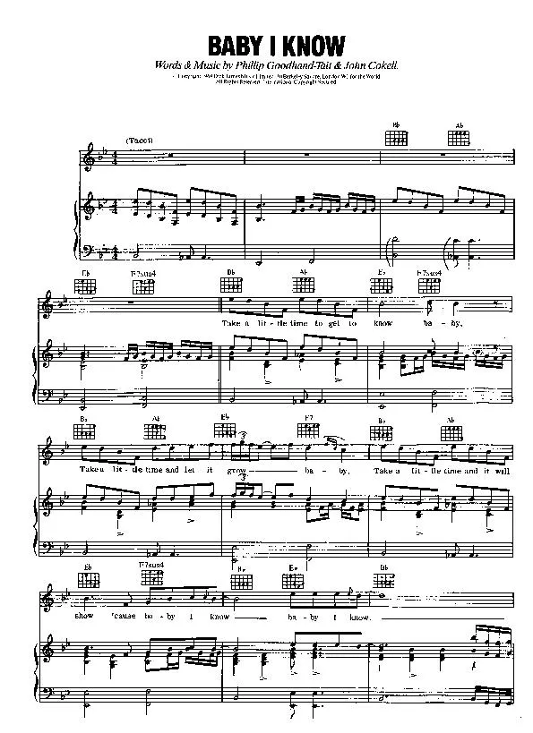 télécharger la partition d'accordéon Baby I know (Interprètes : The Love Affair) (Slow) au format PDF