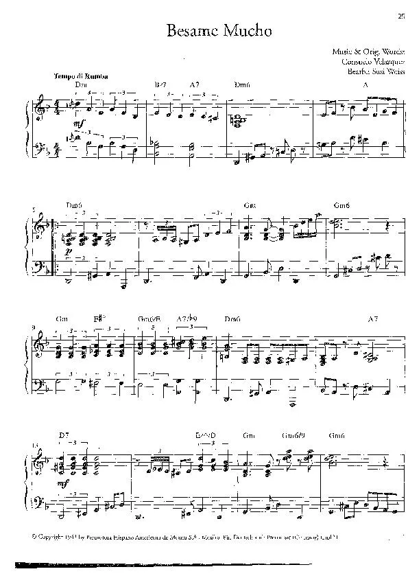 télécharger la partition d'accordéon Besame mucho (Arrangement : Susi Weiss) (Rumba) au format PDF