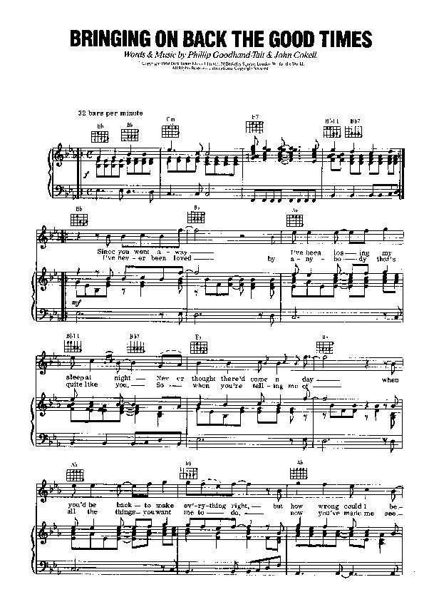 télécharger la partition d'accordéon Bringing on back the good times (Interprètes : The Love Affair) (Swing Madison) au format PDF