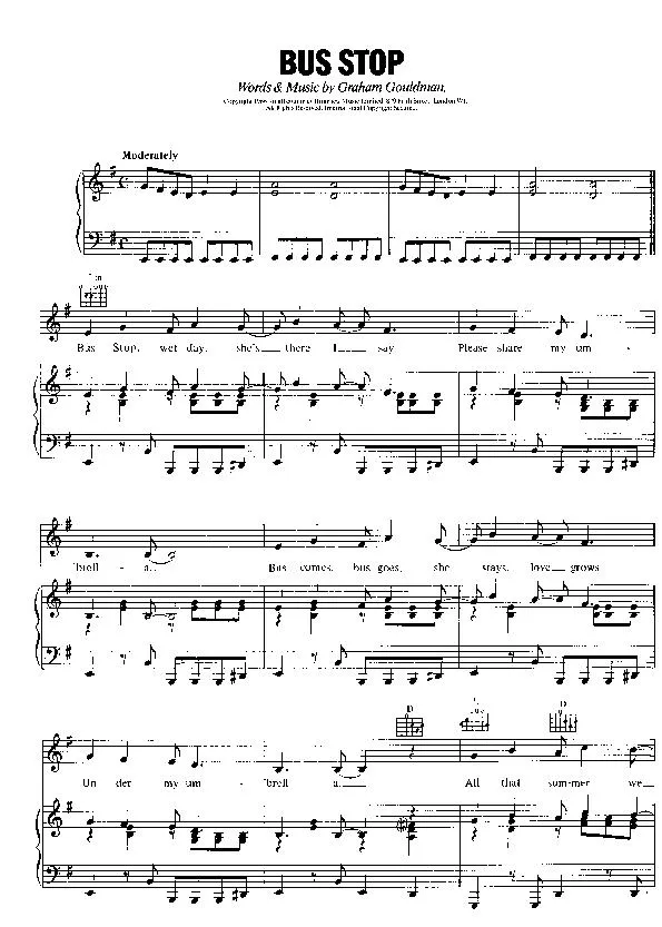 télécharger la partition d'accordéon Bus stop (Interprètes : The Hollies) (Boléro) au format PDF