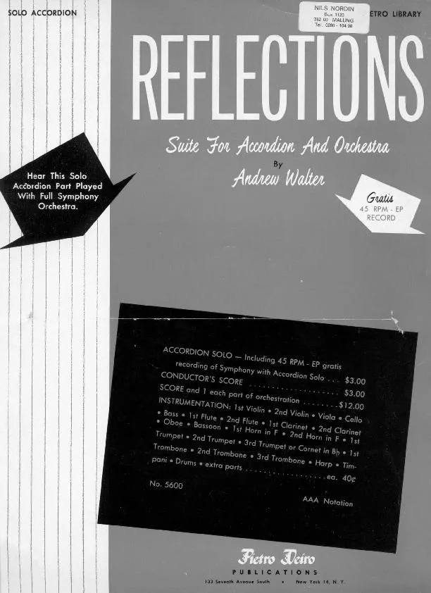 télécharger la partition d'accordéon Reflections / Suite for Accordion and Orchestra (Orchestration : Egon Kjerrman) au format PDF