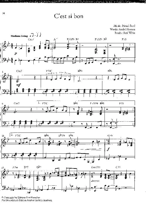 télécharger la partition d'accordéon C'est si bon (Arrangement : Susi Weiss) (Swing Madison) au format PDF