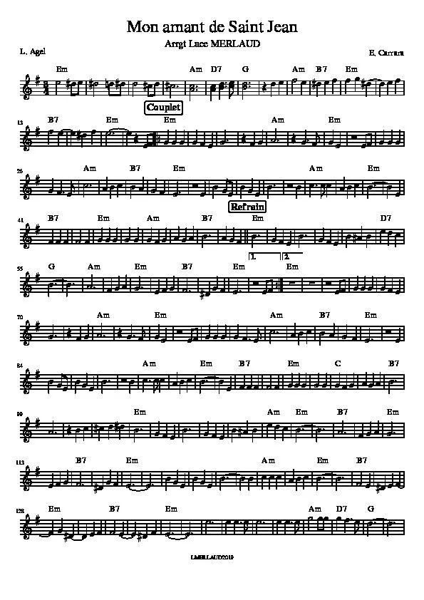 télécharger la partition d'accordéon Mon amant de Saint-Jean (Arrangement : Luce Merlaud) au format PDF