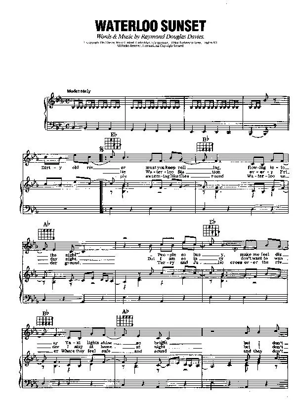 télécharger la partition d'accordéon Waterloo sunset (Interprètes : The Kinks) (Rumba) au format PDF
