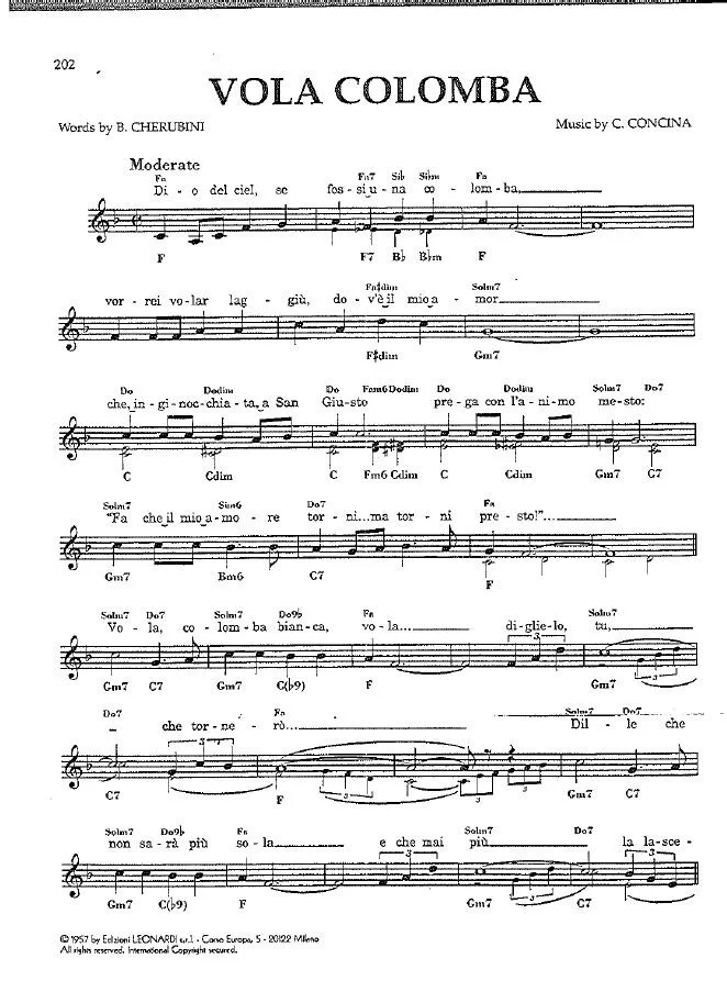 télécharger la partition d'accordéon Vola Colomba (Chant : Emilio Pericola) (Rumba) au format PDF