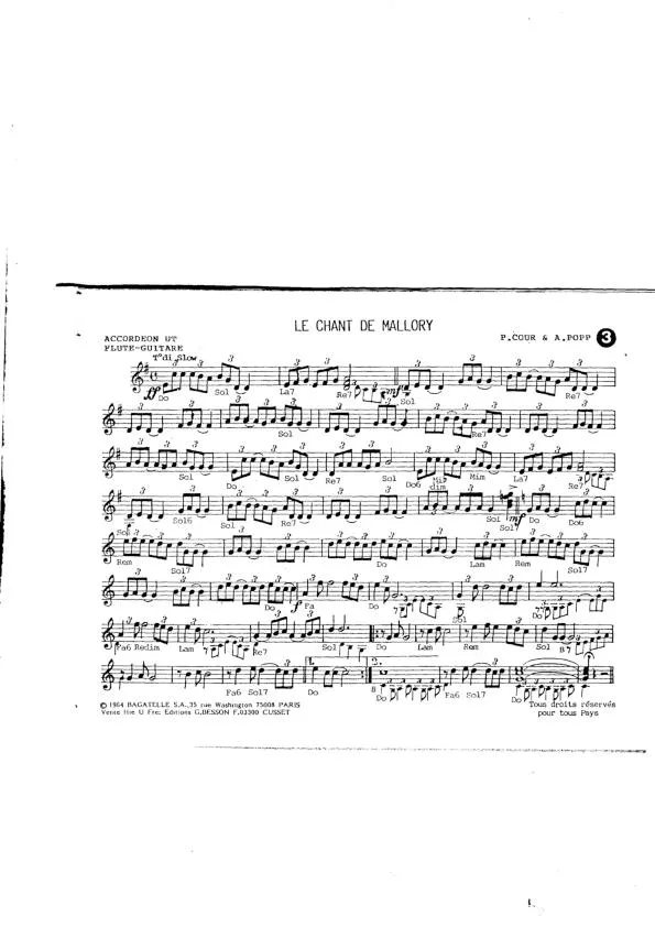 télécharger la partition d'accordéon Le chant de Mallory (Chant : Rachel / Les Compagnons de la Chanson) (Slow) au format PDF